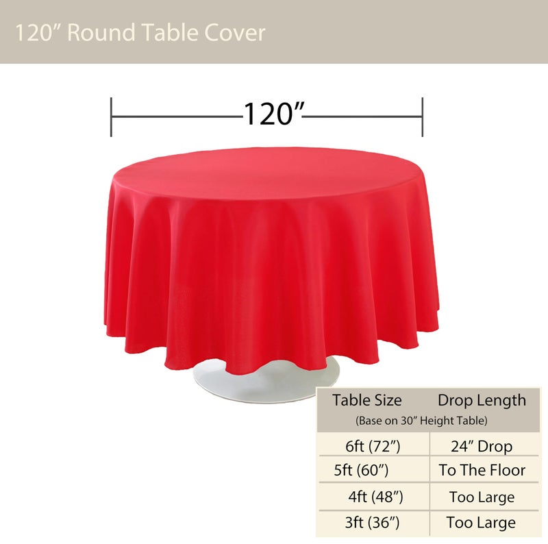 Craft And Party Round Tablecloth, 120 Inch Red Tablecloth, Polyester Fabric Washable Table Cloth for Home, Party, Wedding or Restaurant Use. - Image 3